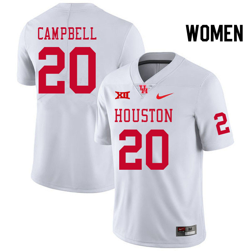 Women #20 Brandon Campbell Houston Cougars Big 12 XII College Football Jerseys Stitched-White
